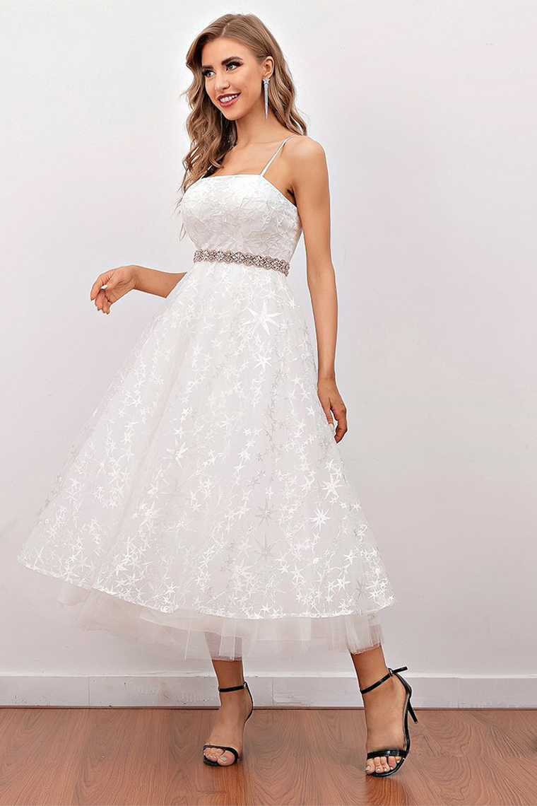 Taniyah Homecoming Dresses Lace White Midi Prom Dress