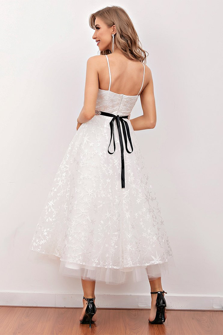 Taniyah Homecoming Dresses Lace White Midi Prom Dress