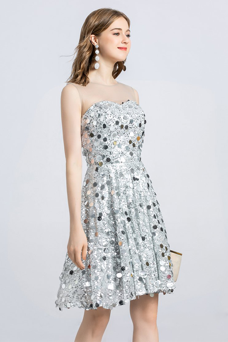 Jazlene Homecoming Dresses Lace Sleeveless Jewel Sequins Mini