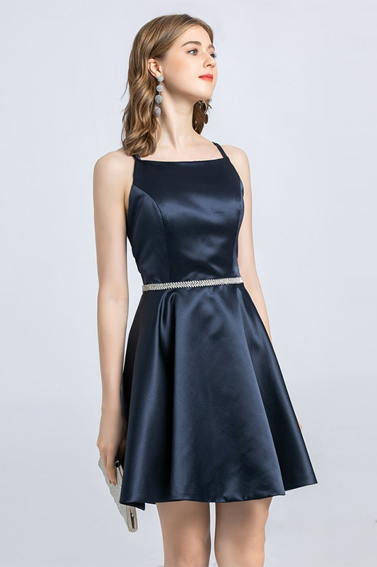 A-Line Spaghetti Strap Sleeveless Open Satin Taliyah Homecoming Dresses Back