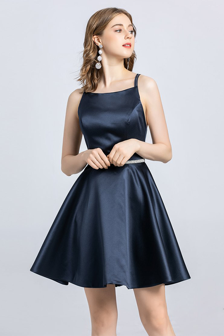 A-Line Spaghetti Strap Sleeveless Open Satin Taliyah Homecoming Dresses Back