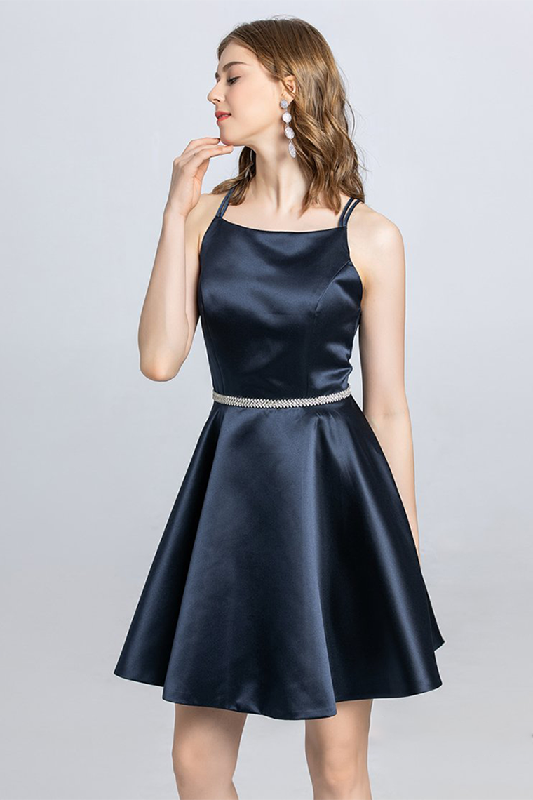 A-Line Spaghetti Strap Sleeveless Open Satin Taliyah Homecoming Dresses Back