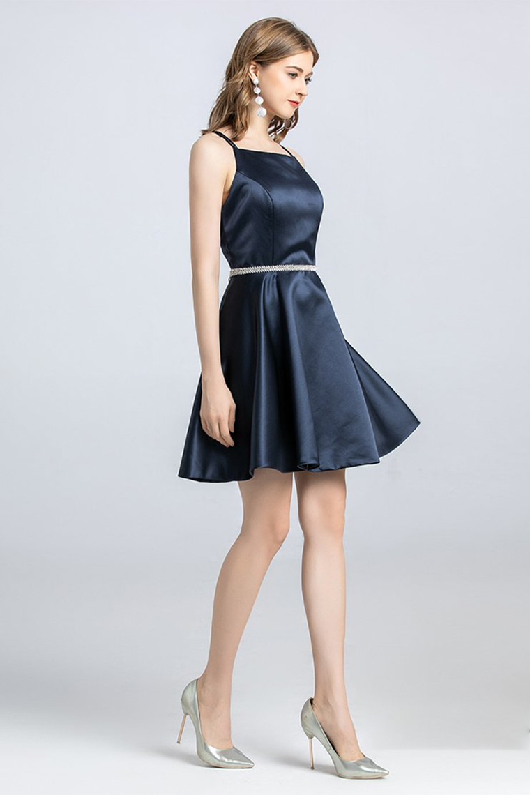 A-Line Spaghetti Strap Sleeveless Open Satin Taliyah Homecoming Dresses Back