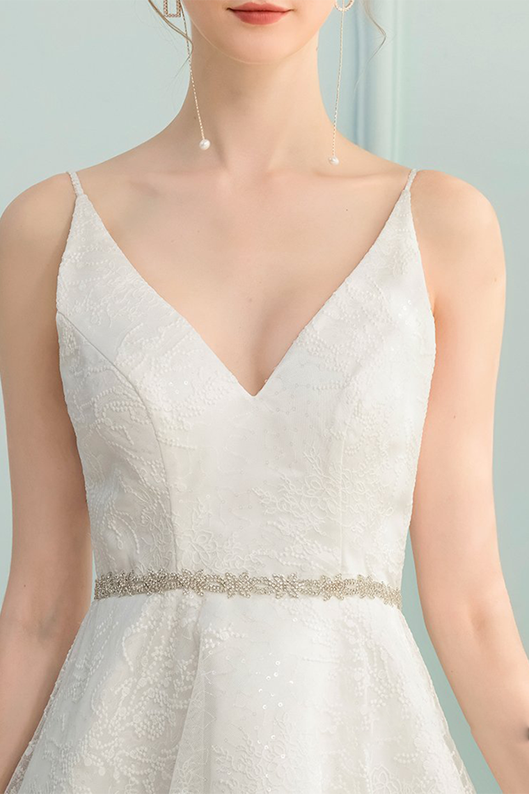 High Low V-Neck Homecoming Dresses Ivory Rosalind Lace Asymmetrical