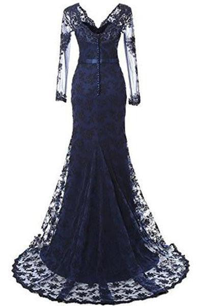 Prom Dresses Lace and Tulle V-Neck Mermaid Evening Dress RS206