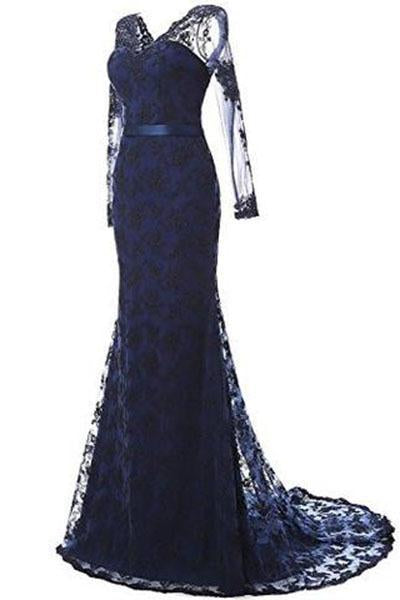 Prom Dresses Lace and Tulle V-Neck Mermaid Evening Dress RS206