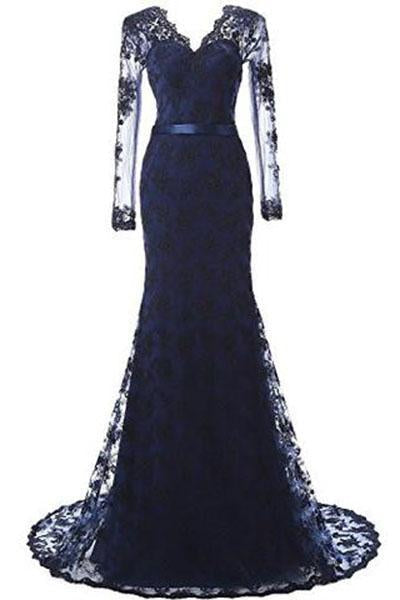 Prom Dresses Lace and Tulle V-Neck Mermaid Evening Dress RS206