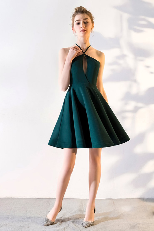 A-Line V-Neck Knee-Length Satin Homecoming Dresses Vivien Hunter