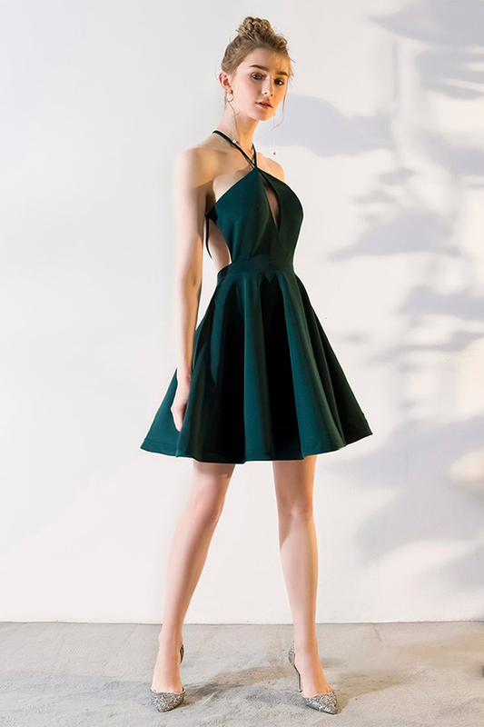 A-Line V-Neck Knee-Length Satin Homecoming Dresses Vivien Hunter