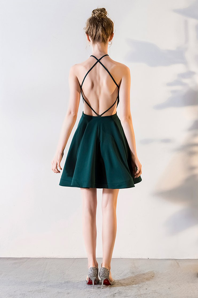 A-Line V-Neck Knee-Length Satin Homecoming Dresses Vivien Hunter