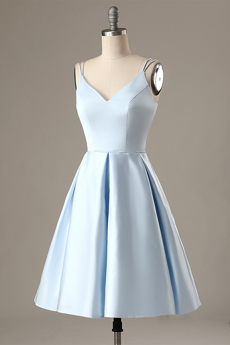 Short A-Line Double Homecoming Dresses Joanna Straps V-Neck Party Dress