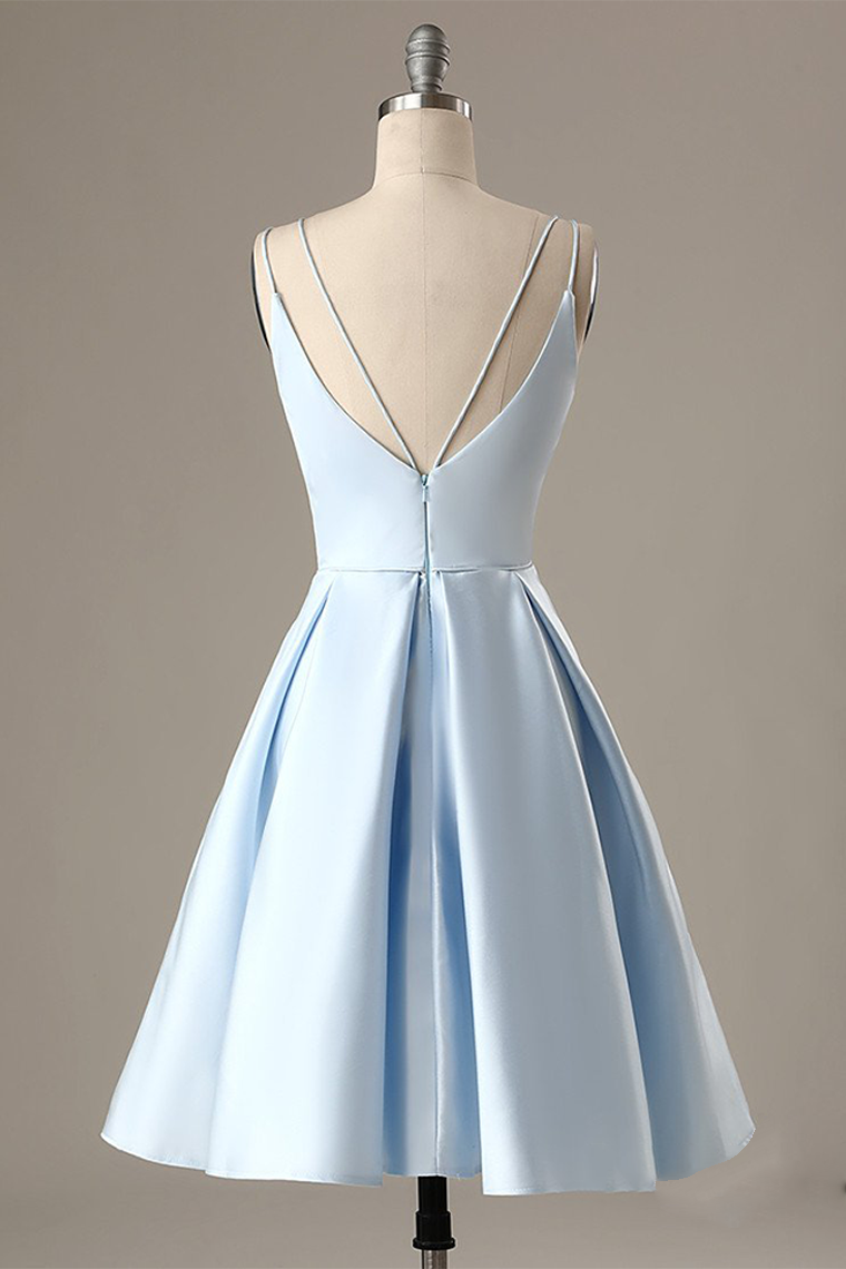 Short A-Line Double Homecoming Dresses Joanna Straps V-Neck Party Dress