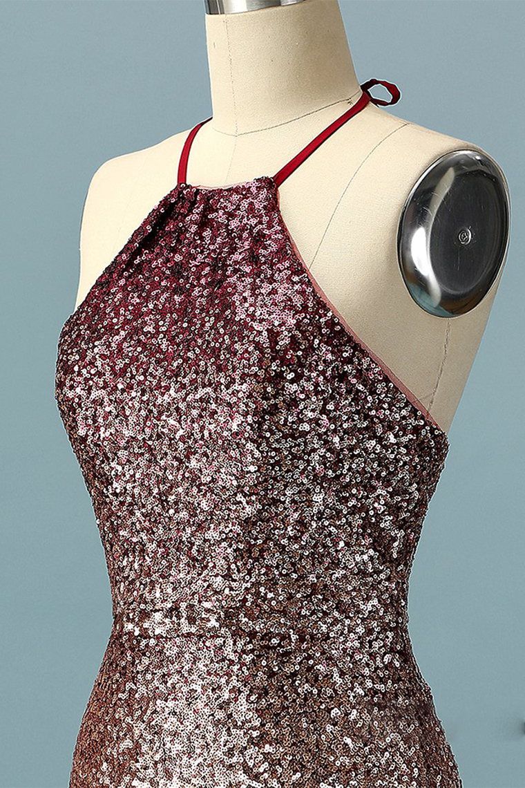 Sheath Halter Ombre Sequin Homecoming Dresses Amaya Open Back