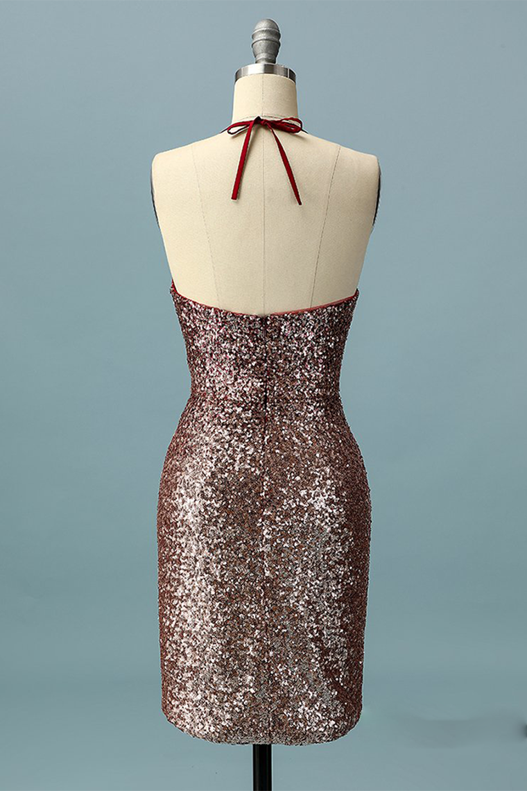 Sheath Halter Ombre Sequin Homecoming Dresses Amaya Open Back