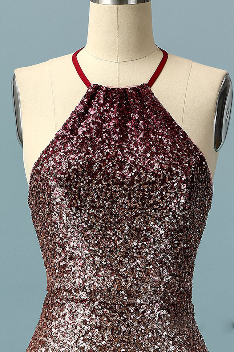 Sheath Halter Ombre Sequin Homecoming Dresses Amaya Open Back