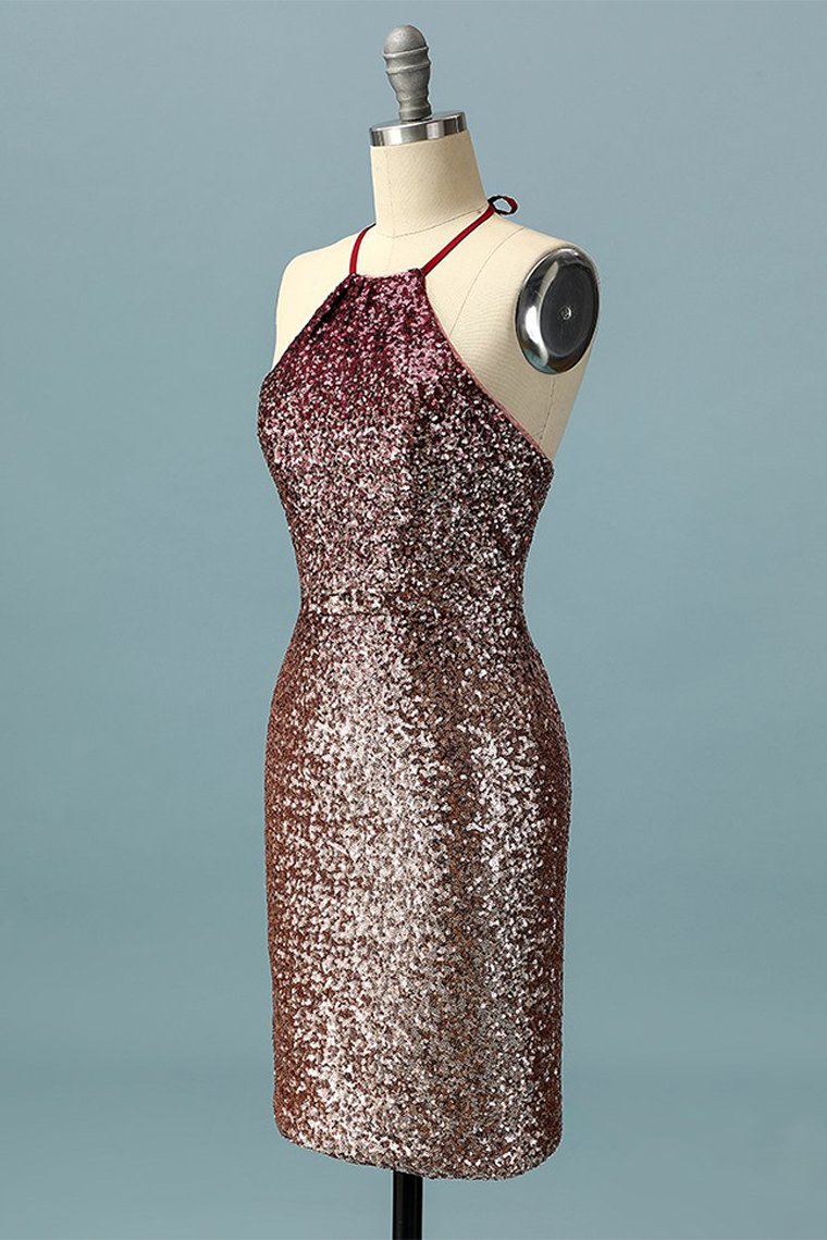 Sheath Halter Ombre Sequin Homecoming Dresses Amaya Open Back