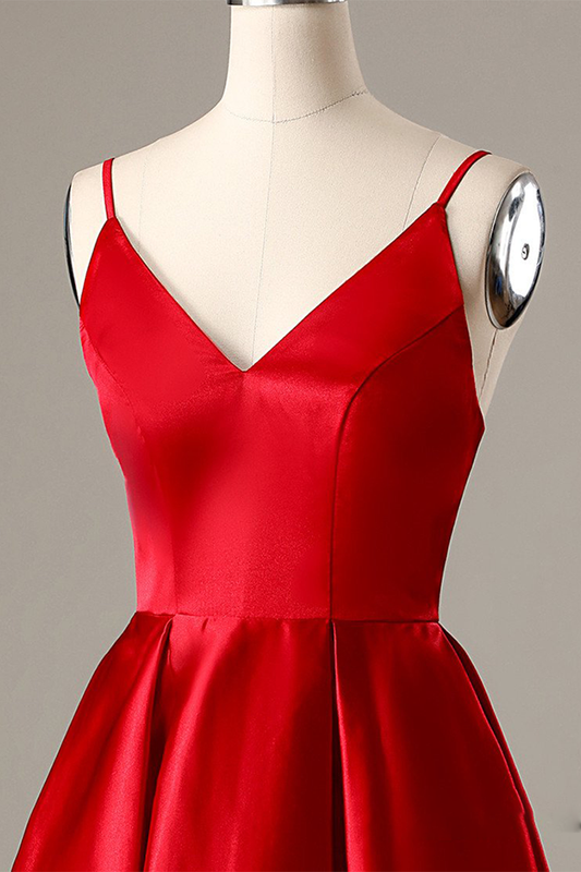 A-Line Spaghetti Straps Homecoming Dresses Damaris Short Red With Pockets