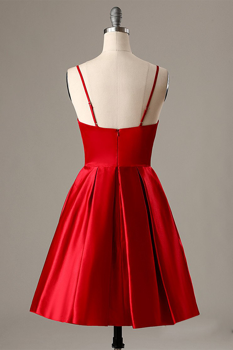 A-Line Spaghetti Straps Homecoming Dresses Damaris Short Red With Pockets