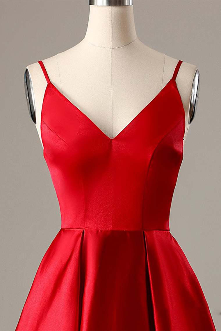 A-Line Spaghetti Straps Homecoming Dresses Damaris Short Red With Pockets