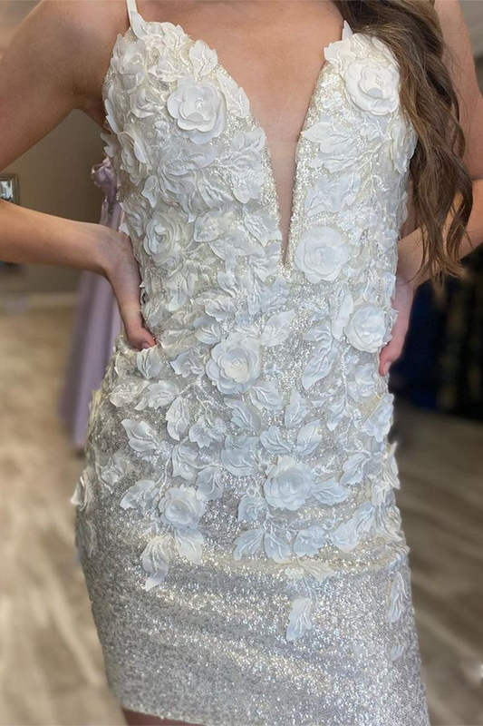 Glitter Spaghetti Straps Applique Homecoming Dresses Edith Party Dress