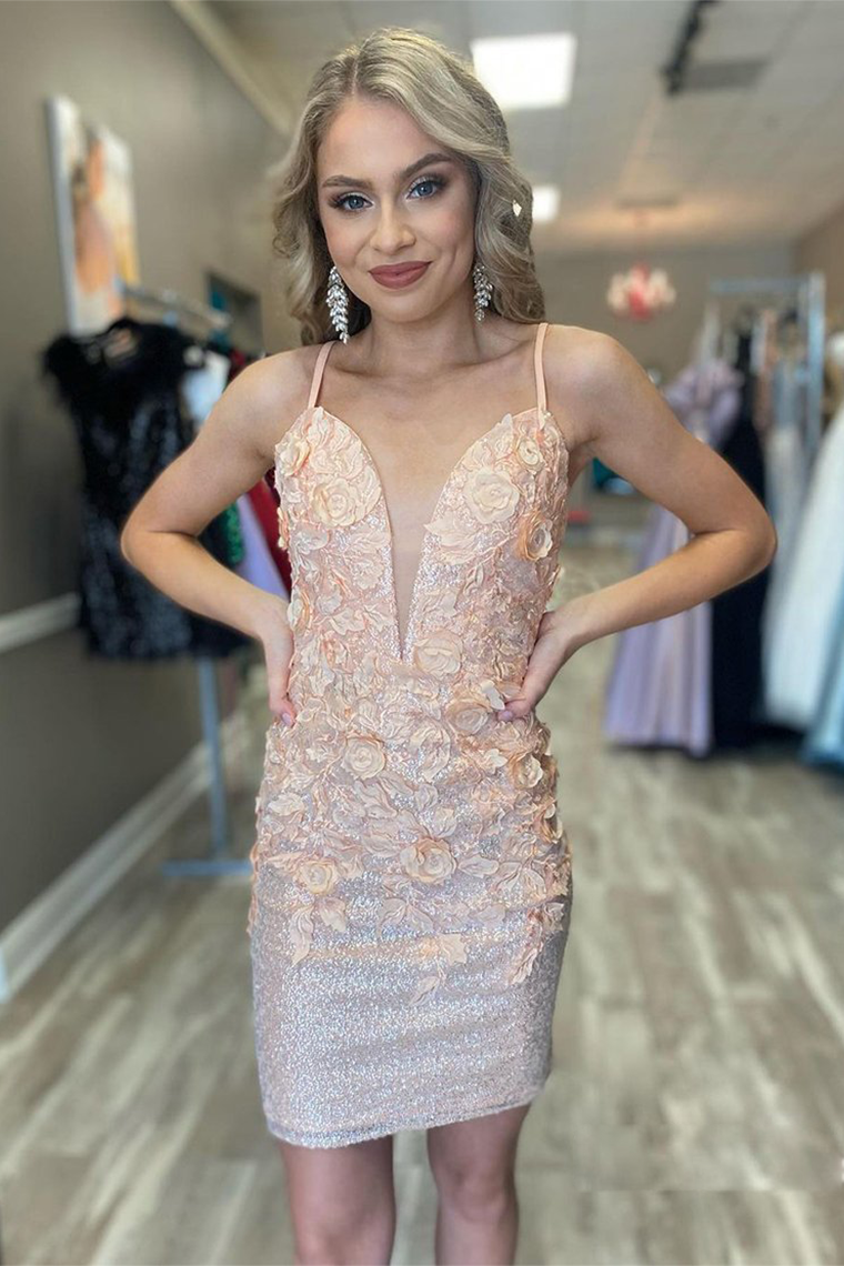 Glitter Spaghetti Straps Applique Homecoming Dresses Edith Party Dress
