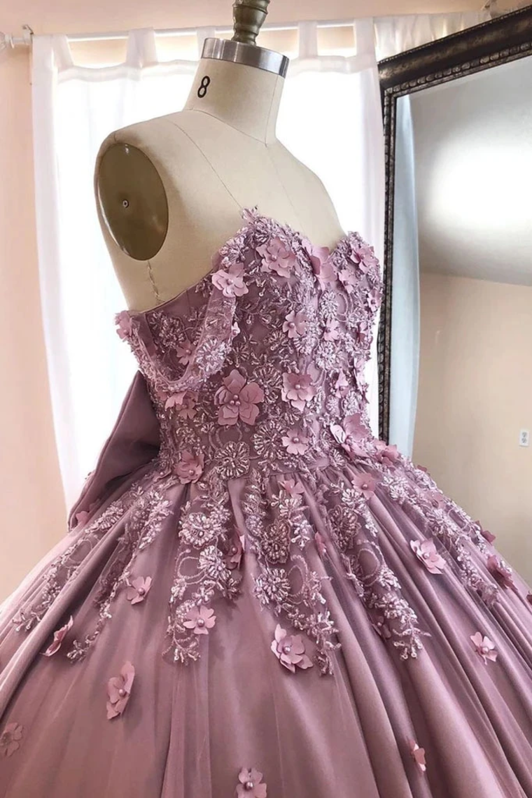 Ball Gown Off The Shoulder Tulle Quinceanera Dress With Lace Appliques Puffy Prom SRSP3HM7KB3