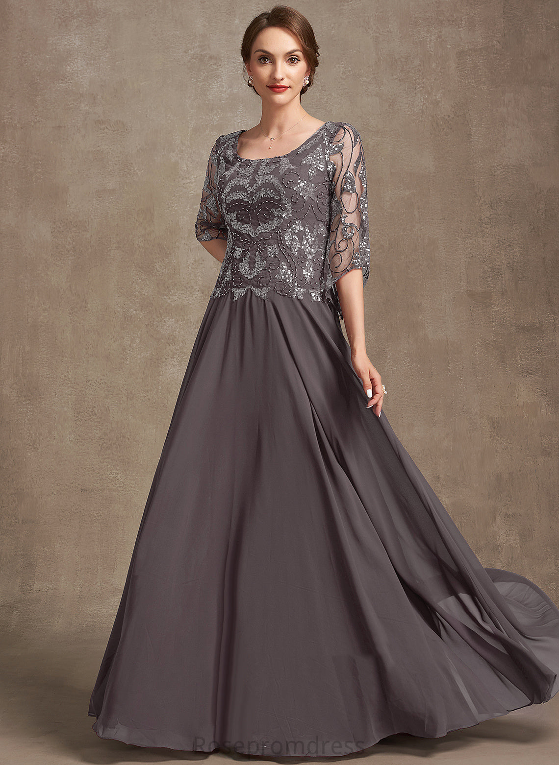 Scoop Floor-Length Bethany With Dress Neck Lace Mother of the Bride Dresses Bride A-Line Beading Mother the Sequins Chiffon of