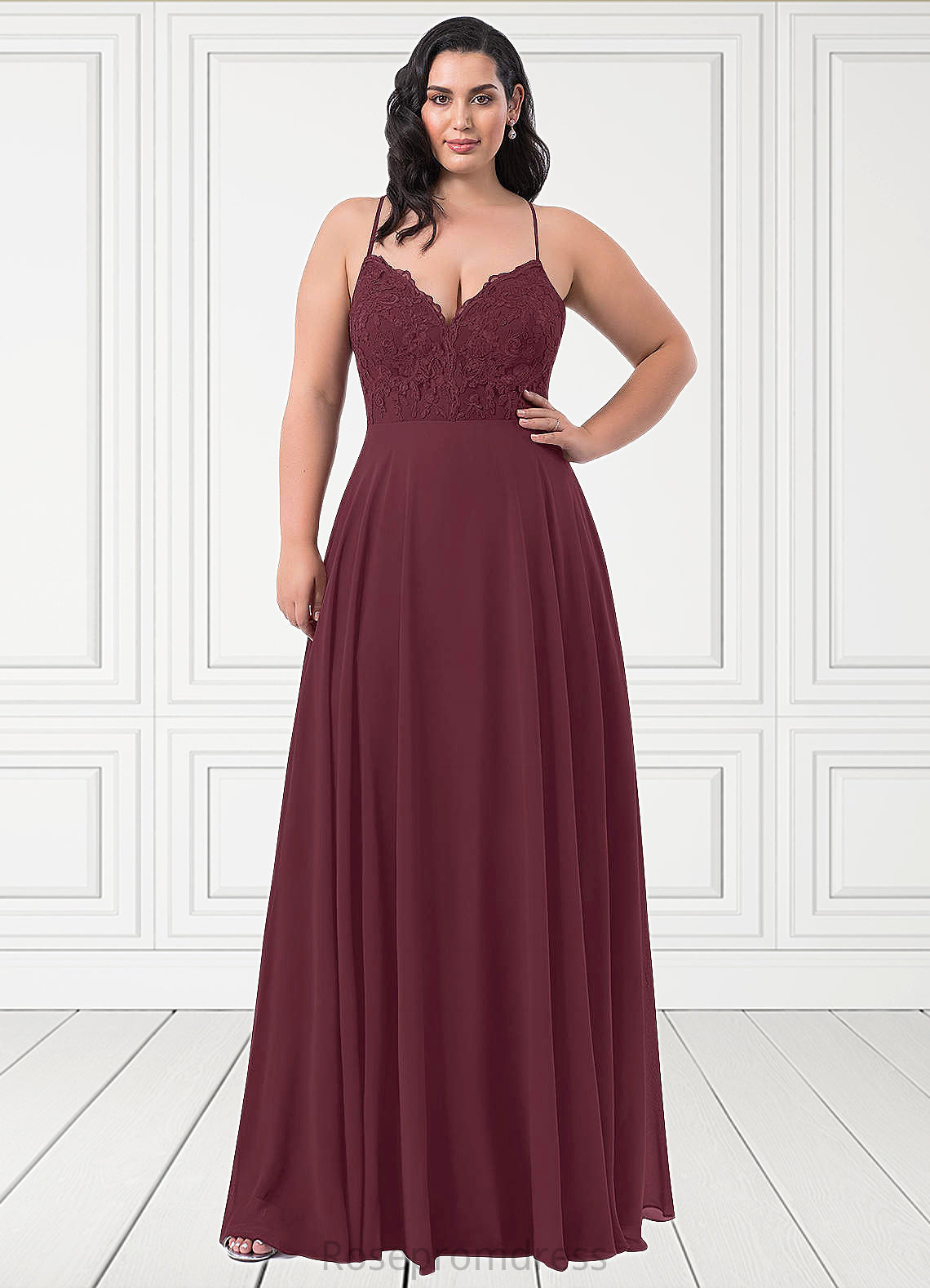 Bridget A-Line Lace Chiffon Floor-Length Dress SRSP0019641