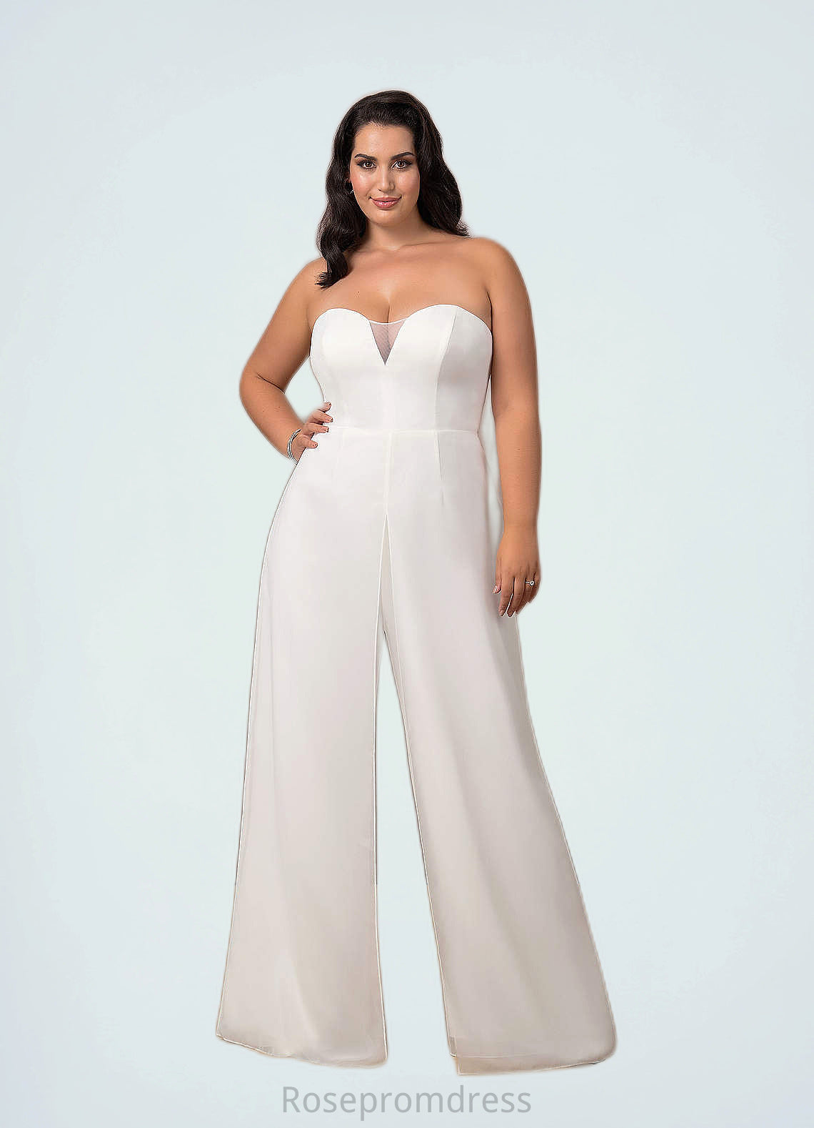 Marie Strapless Sweetheart Neckline Chiffon Jumpsuit Diamond White SRSP0020064