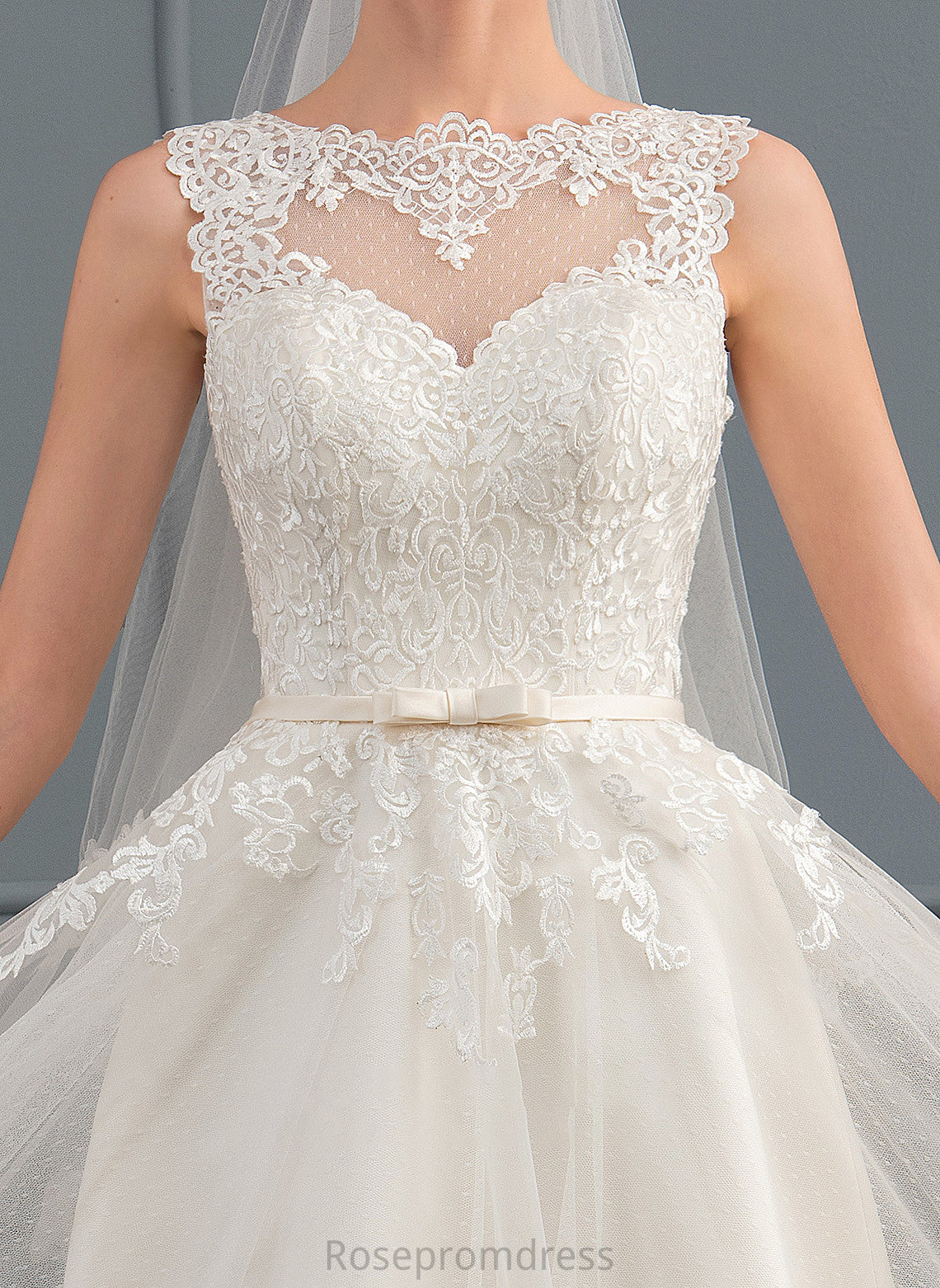 Dress Illusion Bow(s) Wedding Dresses With A-Line Wedding Knee-Length Tulle Delaney