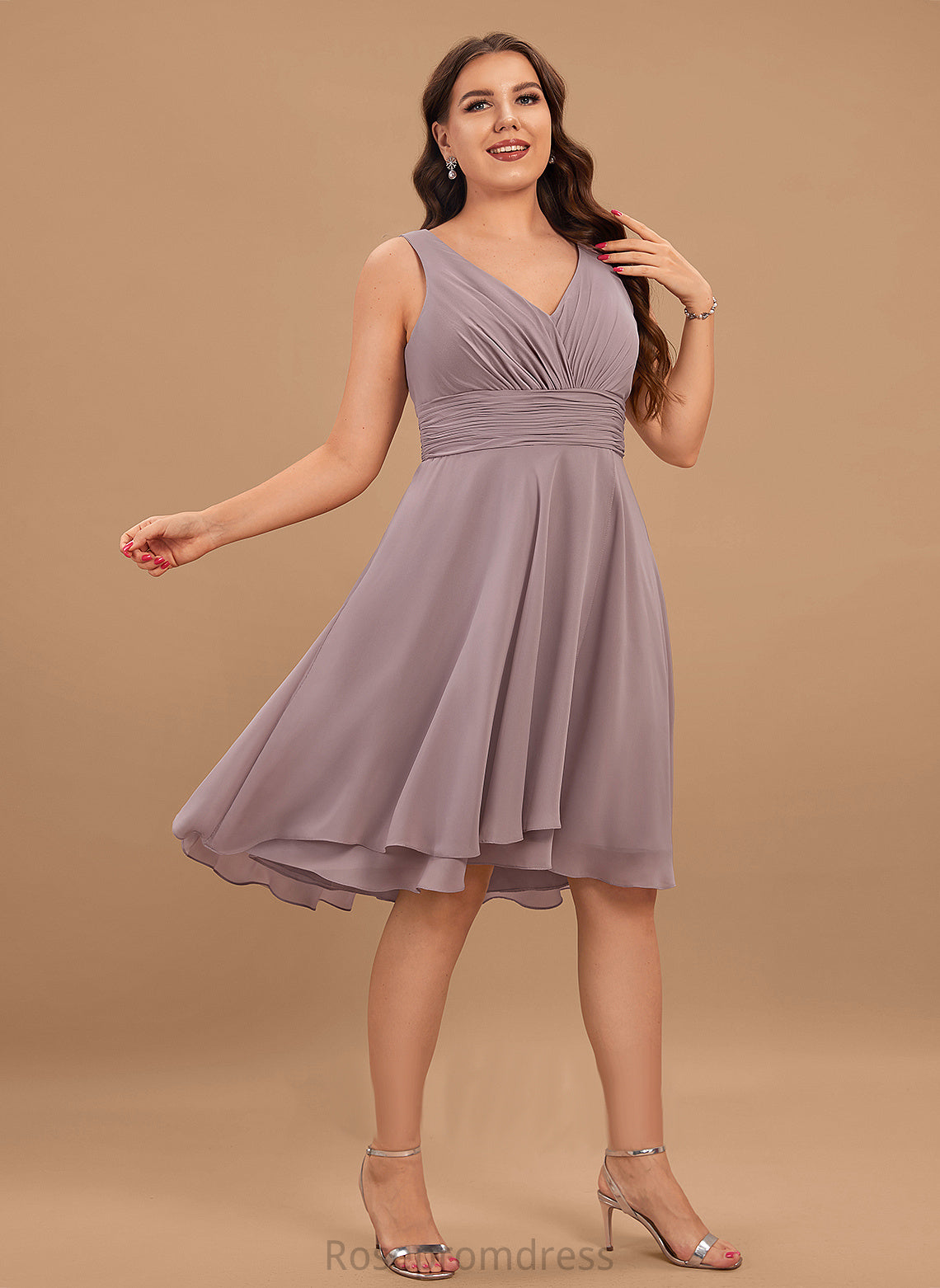 A-Line Cocktail Cocktail Dresses Ruffle Asymmetrical Desiree V-neck With Chiffon Dress