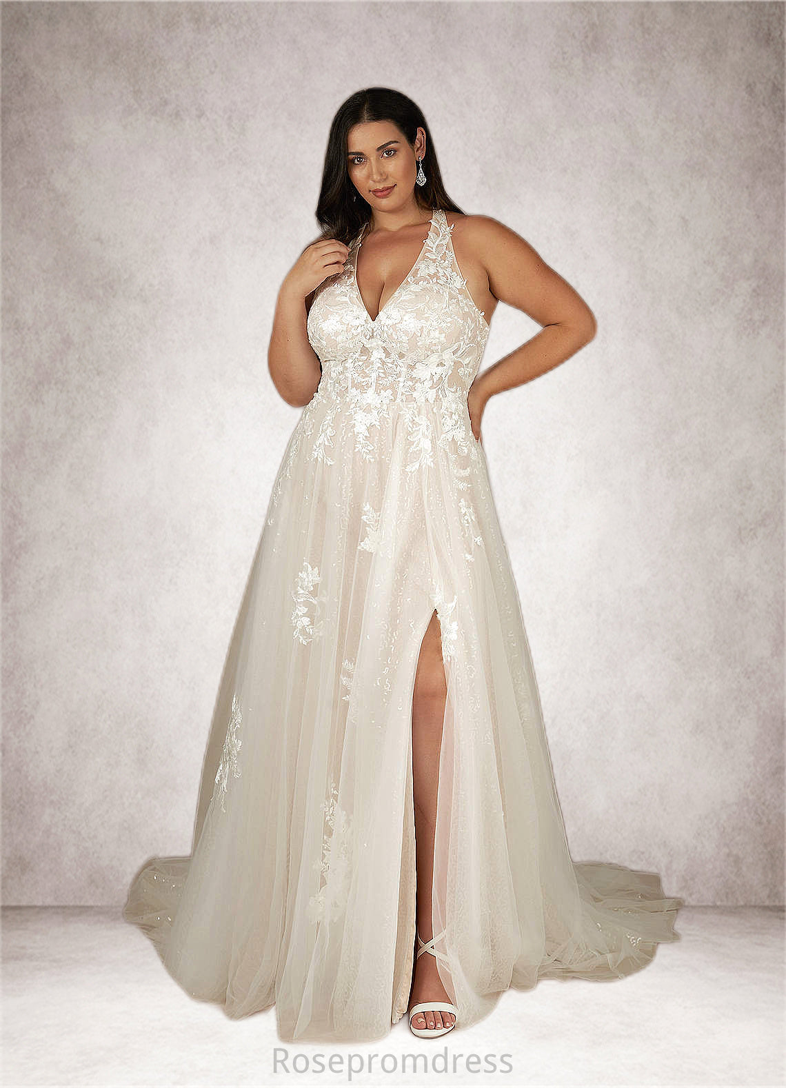 Kiara A-Line Sequins Tulle Chapel Train Dress SRSP0020017