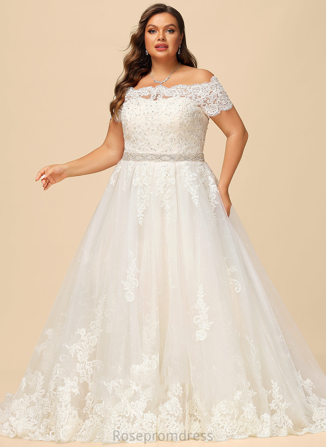 Ball-Gown/Princess Wedding Dresses Lace Dress Wedding With Sequins Tulle Court Beading Train Off-the-Shoulder Dominique
