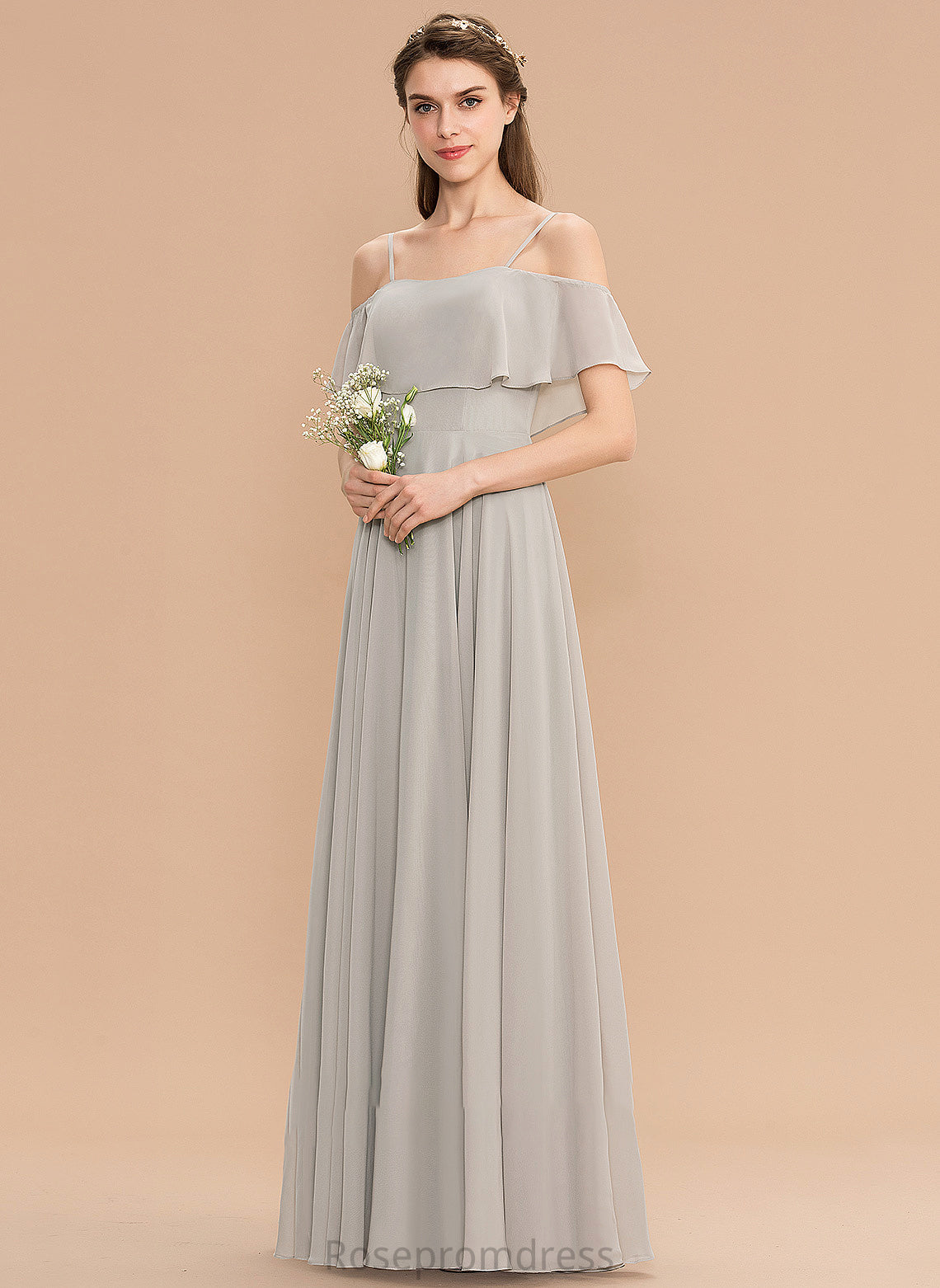 Neckline Silhouette Off-the-Shoulder Floor-Length Straps Fabric Length A-Line Melina Natural Waist A-Line/Princess Sleeveless Bridesmaid Dresses