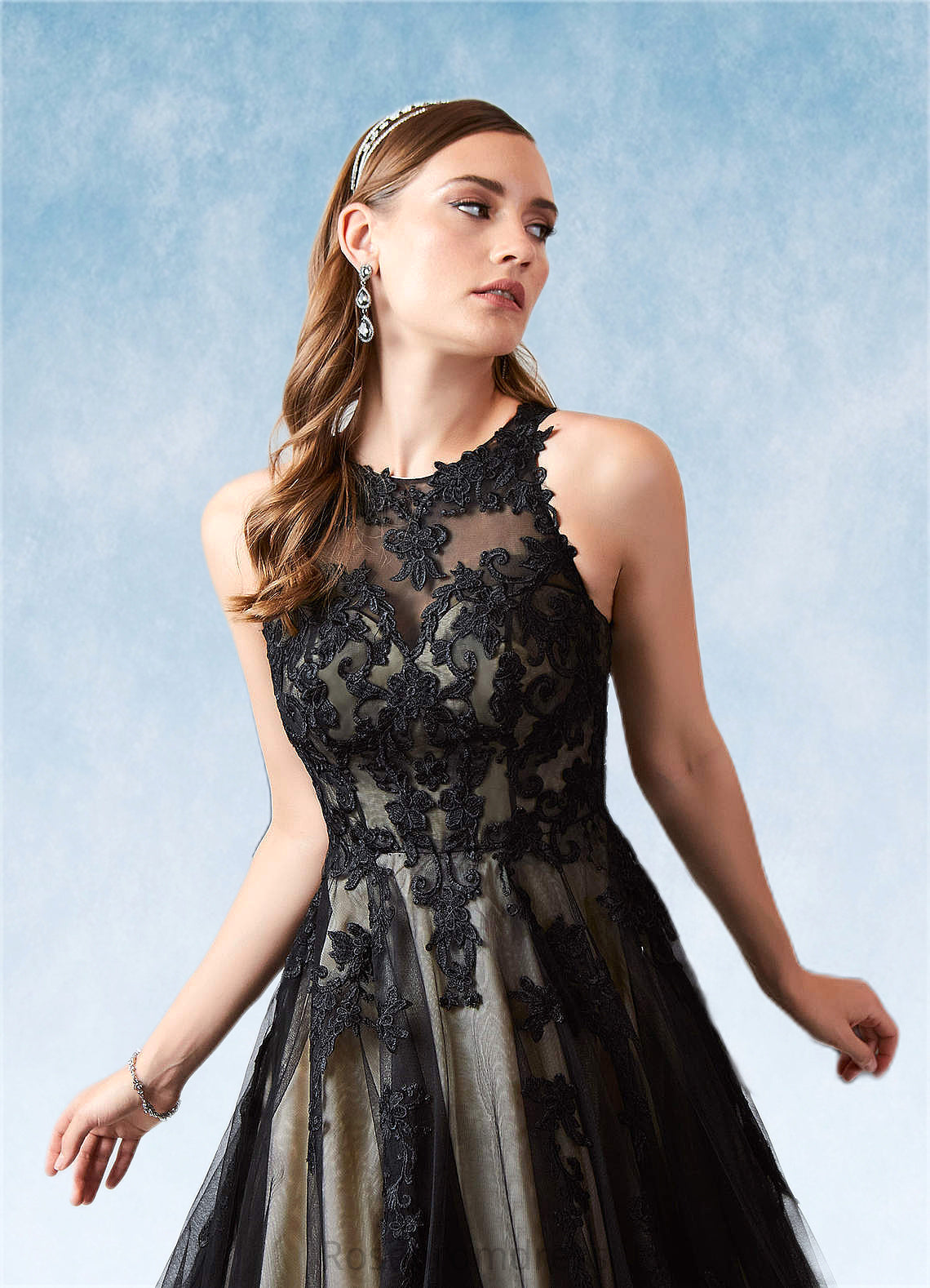 Joyce A-Line Lace Tulle Chapel Train Dress SRSP0020039