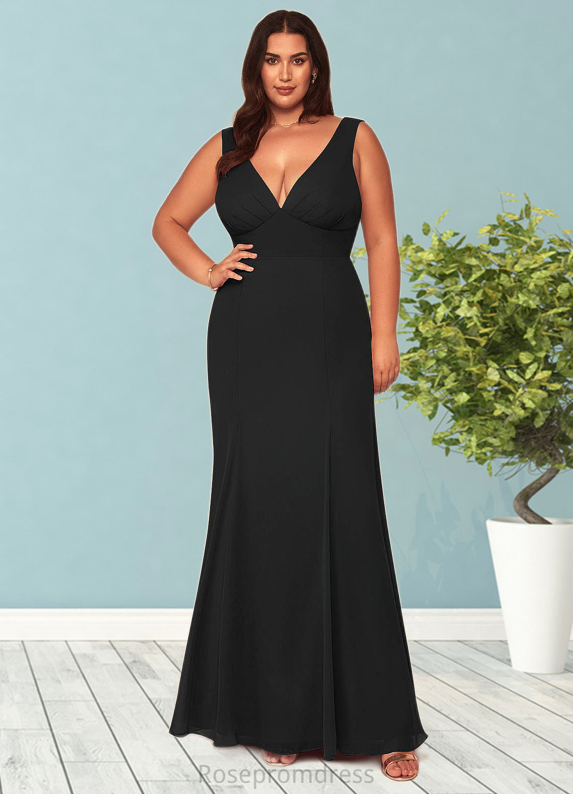 Polly A-Line Pleated Chiffon Floor-Length Dress SRSP0019626