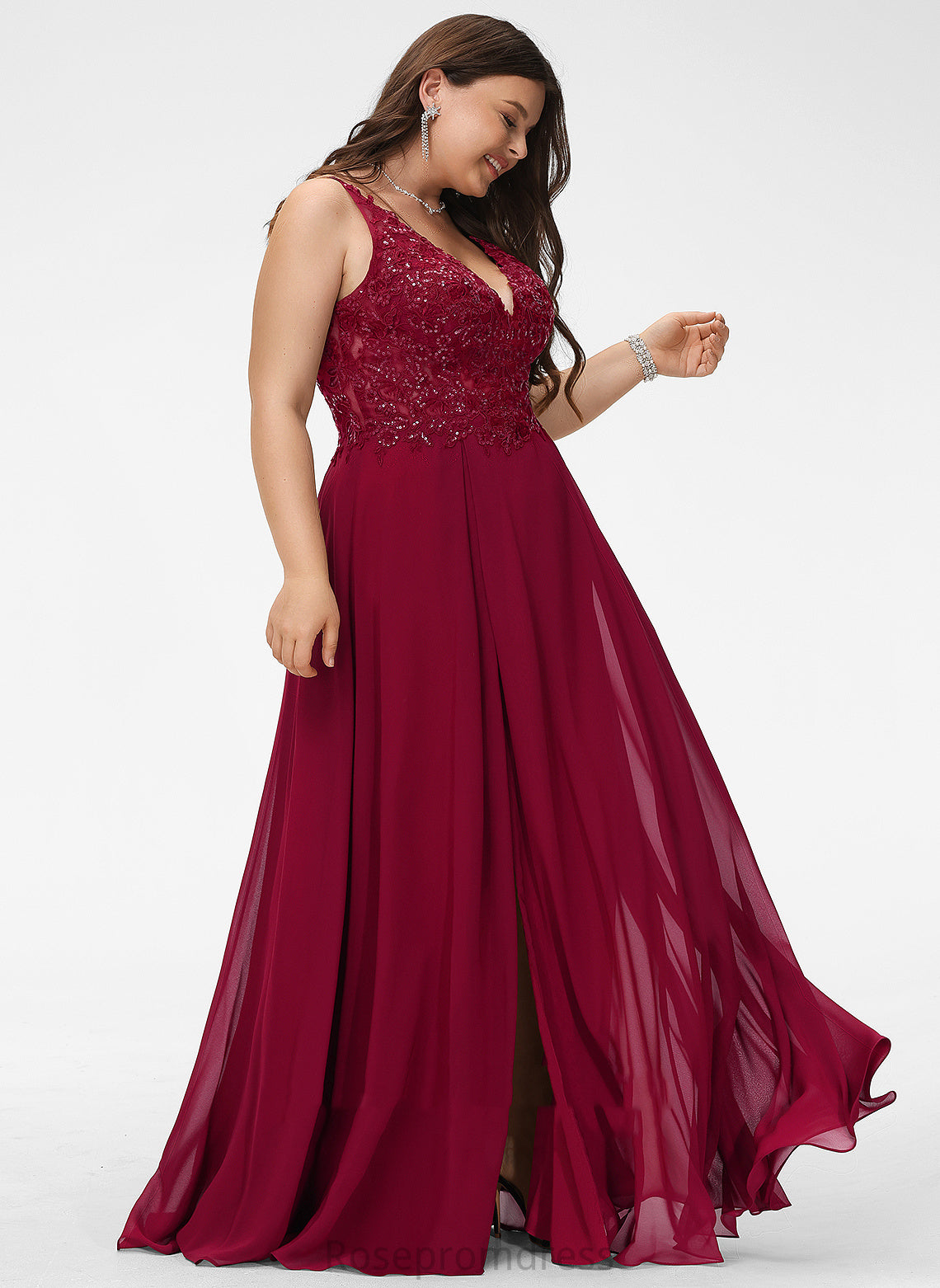 Neckline A-Line Sequins V-neck Floor-Length Silhouette Embellishment Length Fabric Janessa Bridesmaid Dresses