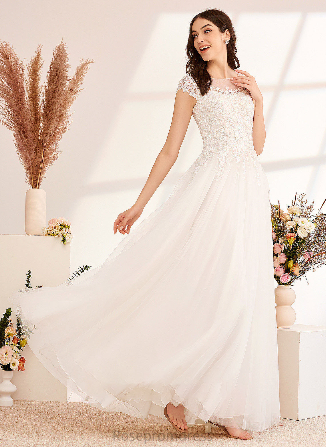 Lace Ball-Gown/Princess Illusion Floor-Length Wedding Wedding Dresses With Dress Sarah