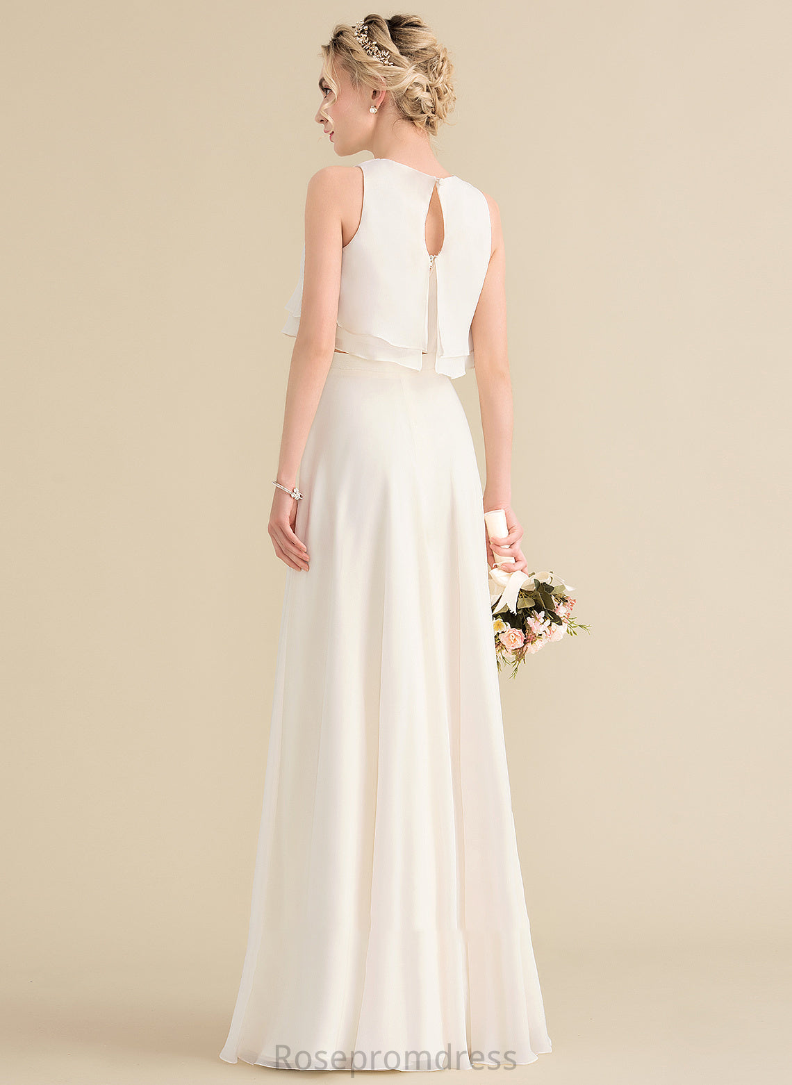 CascadingRuffles Neckline ScoopNeck Floor-Length Fabric Length Silhouette Embellishment A-Line Miya Natural Waist V-Neck Bridesmaid Dresses