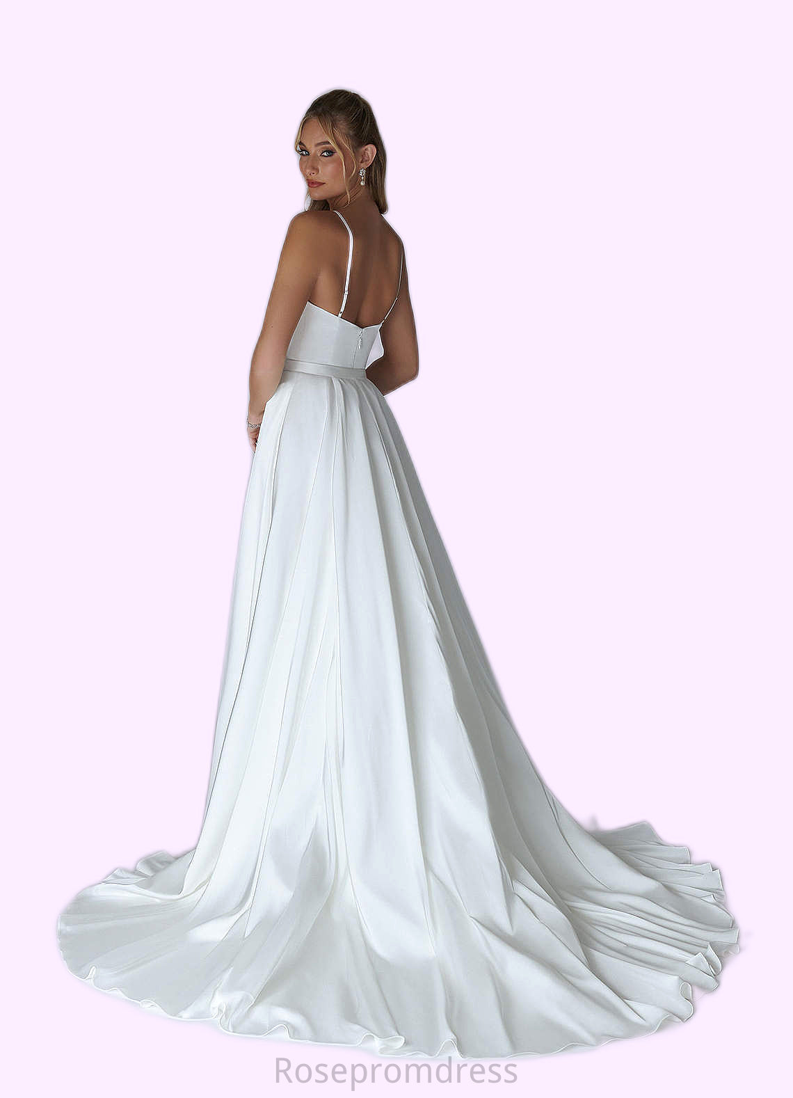 Zoe A-Line Pleated Stretch Satin Chapel Train Dress SRSP0020085