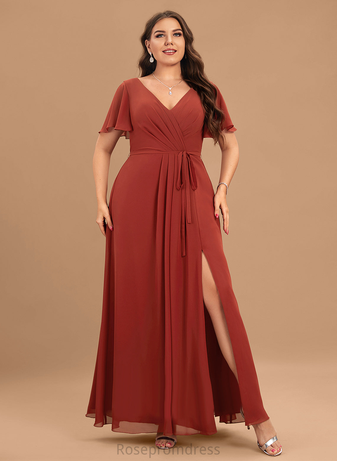 A-line Floor-Length Fabric Straps&Sleeves Length V-Neck Neckline Silhouette Aubrey Natural Waist A-Line/Princess Floor Length Bridesmaid Dresses