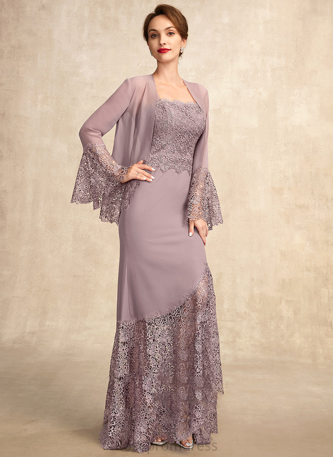 Mother Lace Square Mckenna Trumpet/Mermaid Chiffon Bride Dress of Asymmetrical the Mother of the Bride Dresses Neckline