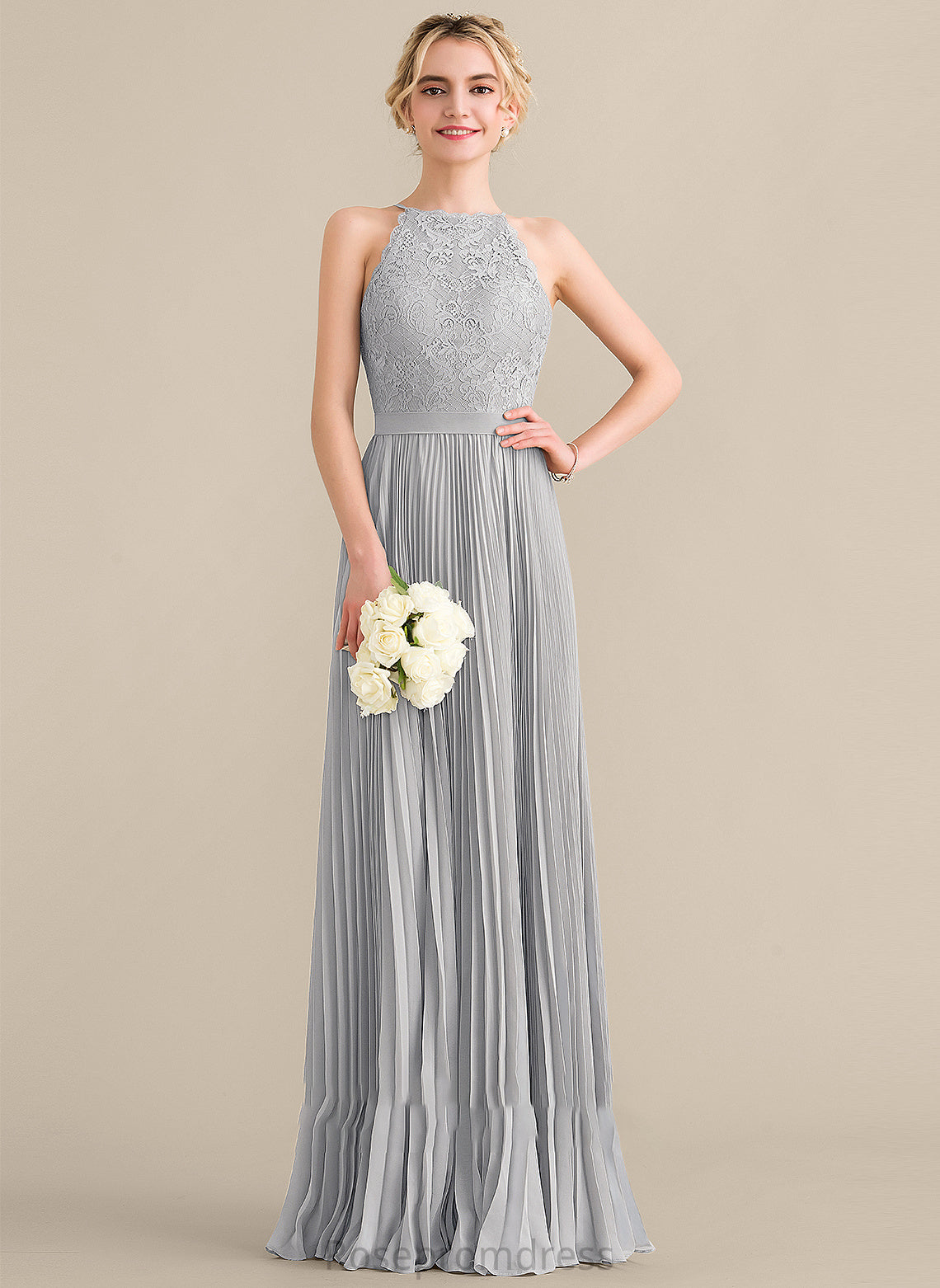 Pleated ScoopNeck Fabric Neckline A-Line Silhouette Embellishment Length Floor-Length Marissa Bridesmaid Dresses