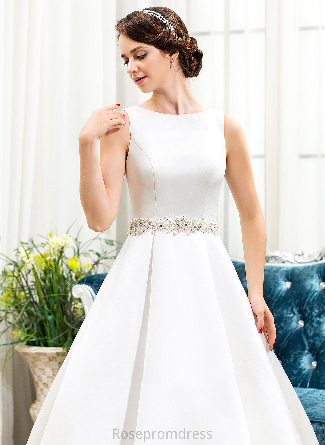 Dress Sequins Ball-Gown/Princess Wedding Scoop Yoselin Floor-Length Wedding Dresses Satin Beading Neck With