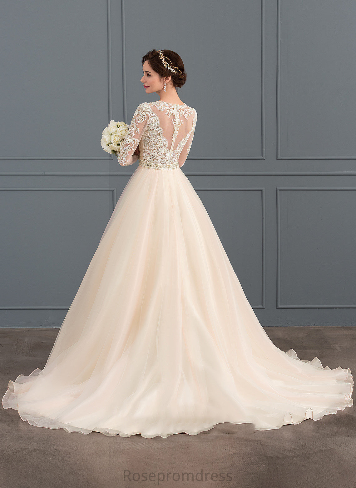 Chapel Neck Scoop Wedding Dress Wedding Dresses Tulle Cailyn Beading Train Ball-Gown/Princess With
