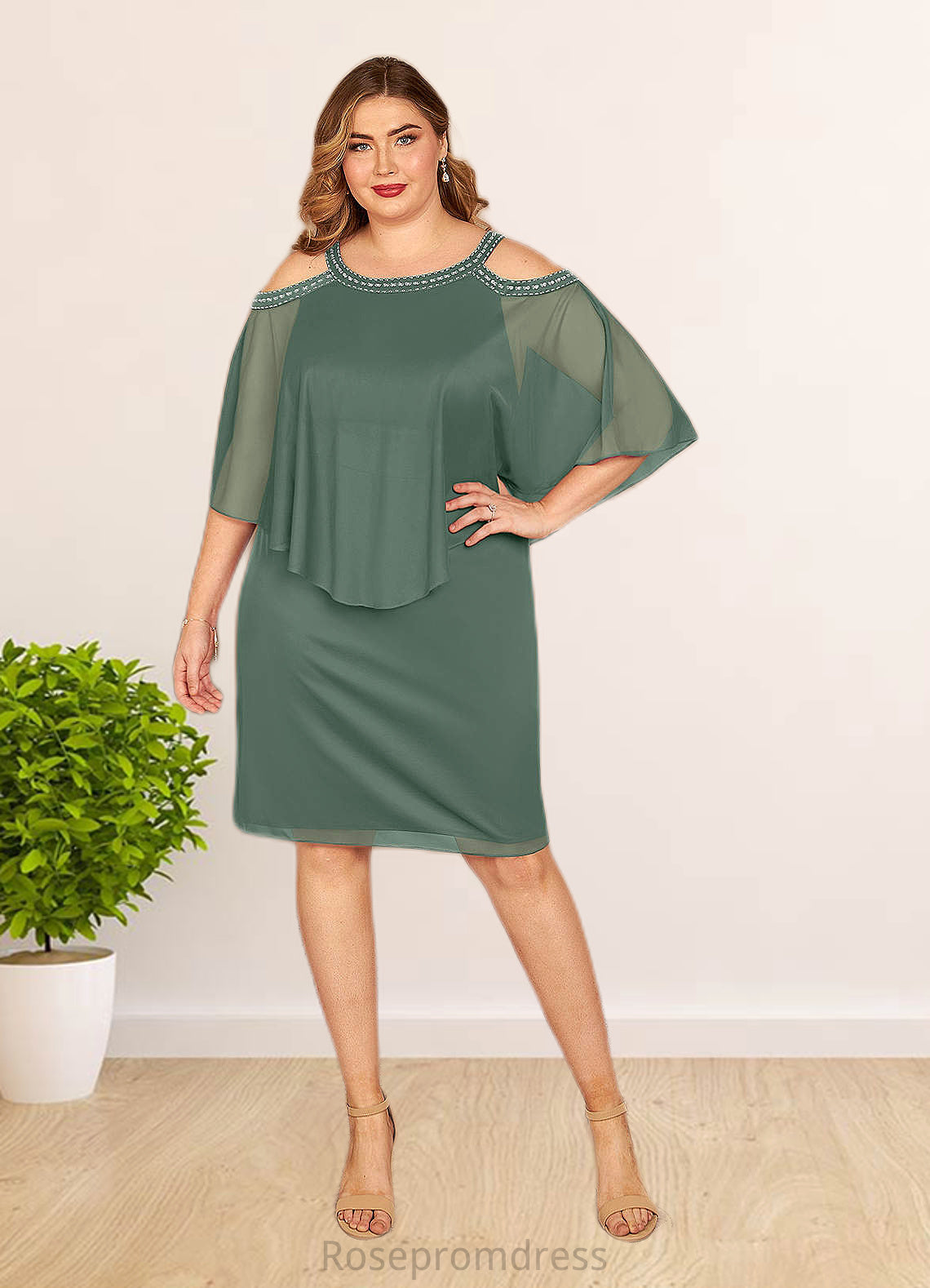 Esmeralda Sheath Sequins Mesh Knee-Length Dress SRSP0019871