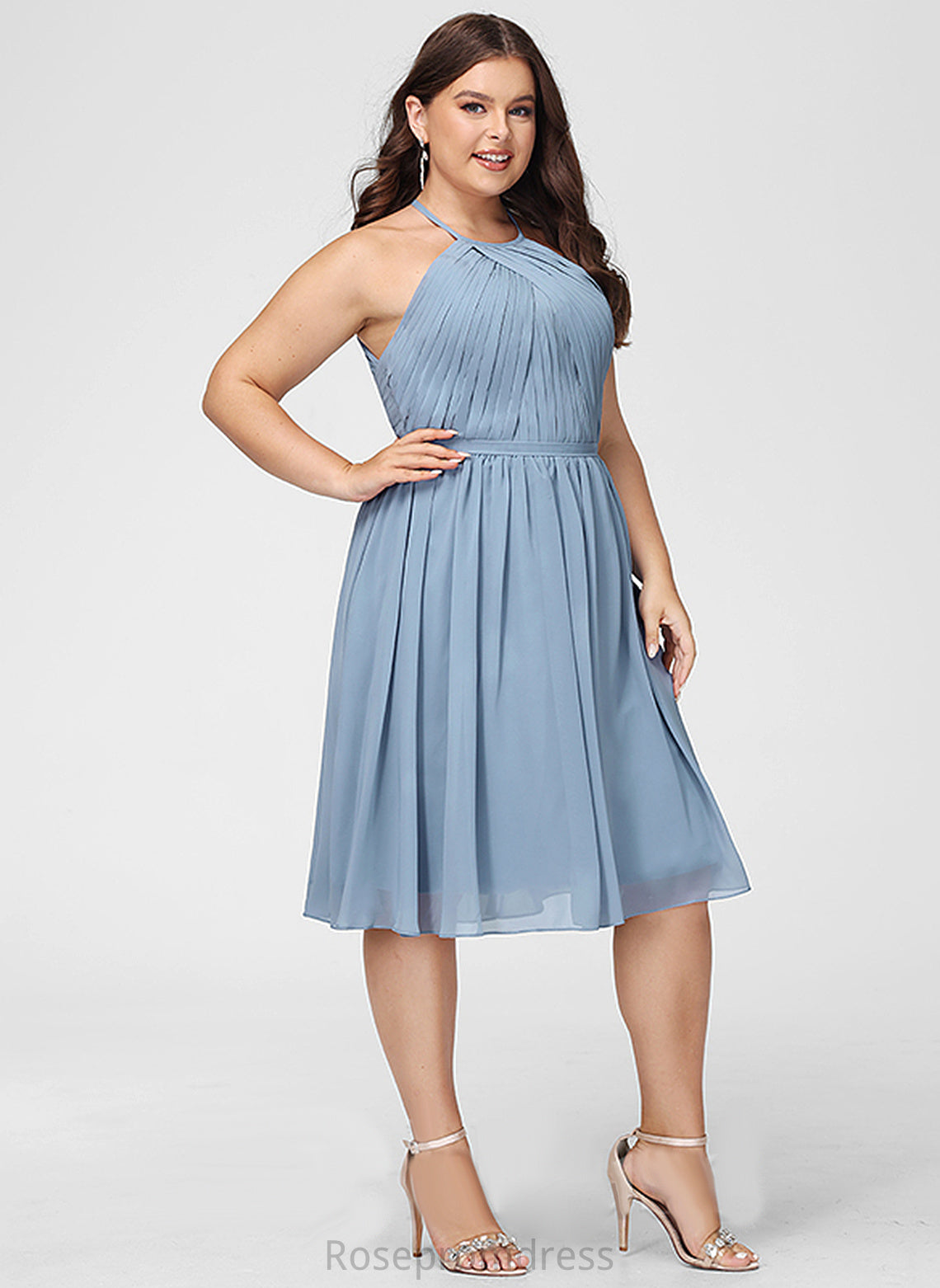 Neckline Fabric Length A-line Silhouette Straps&Sleeves Scoop Knee-Length Sasha Sleeveless Natural Waist V-Neck Bridesmaid Dresses