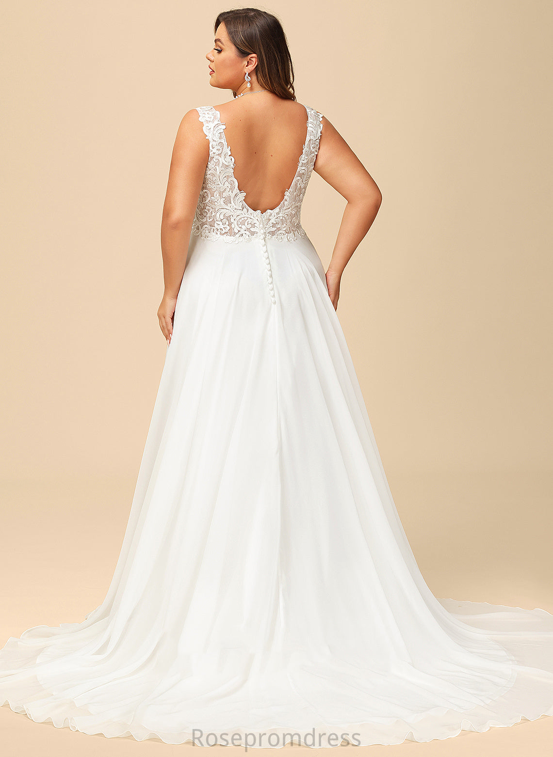 Court Chiffon A-Line Dress Train Wedding Dresses Wedding Lace V-neck Salome