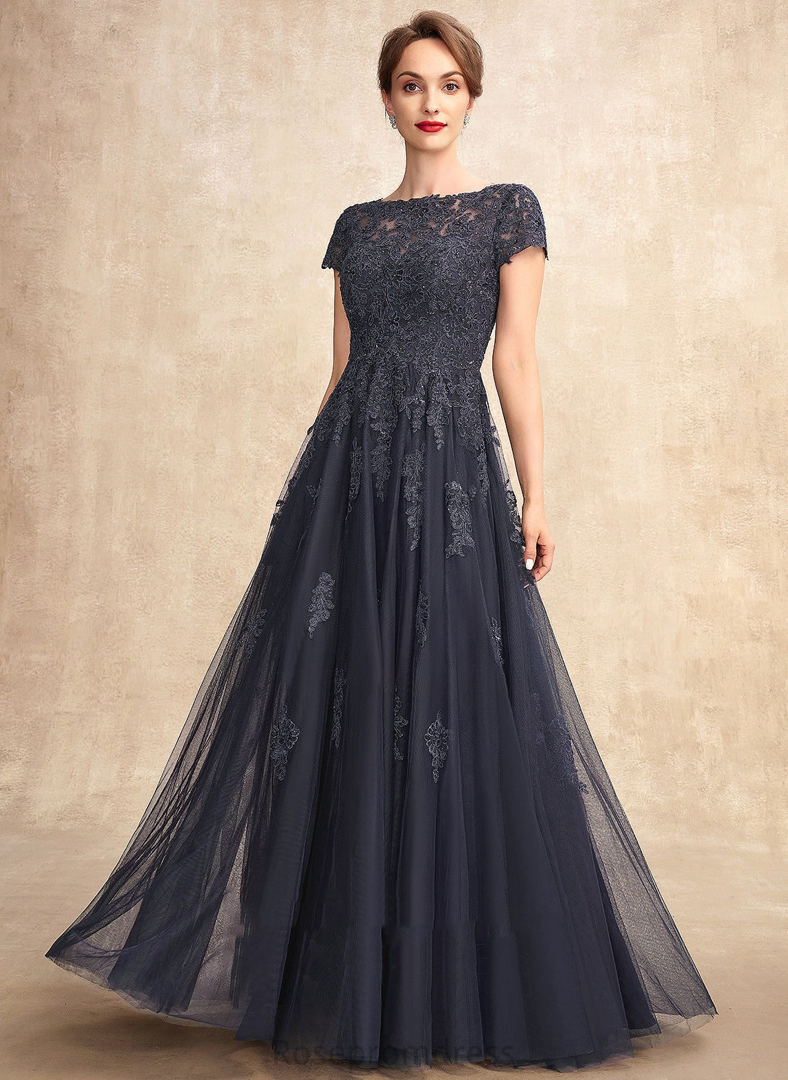 Mother of the Bride Dresses With Beading of Floor-Length Lace Scoop Taniya Tulle A-Line Neck Bride Mother the Dress