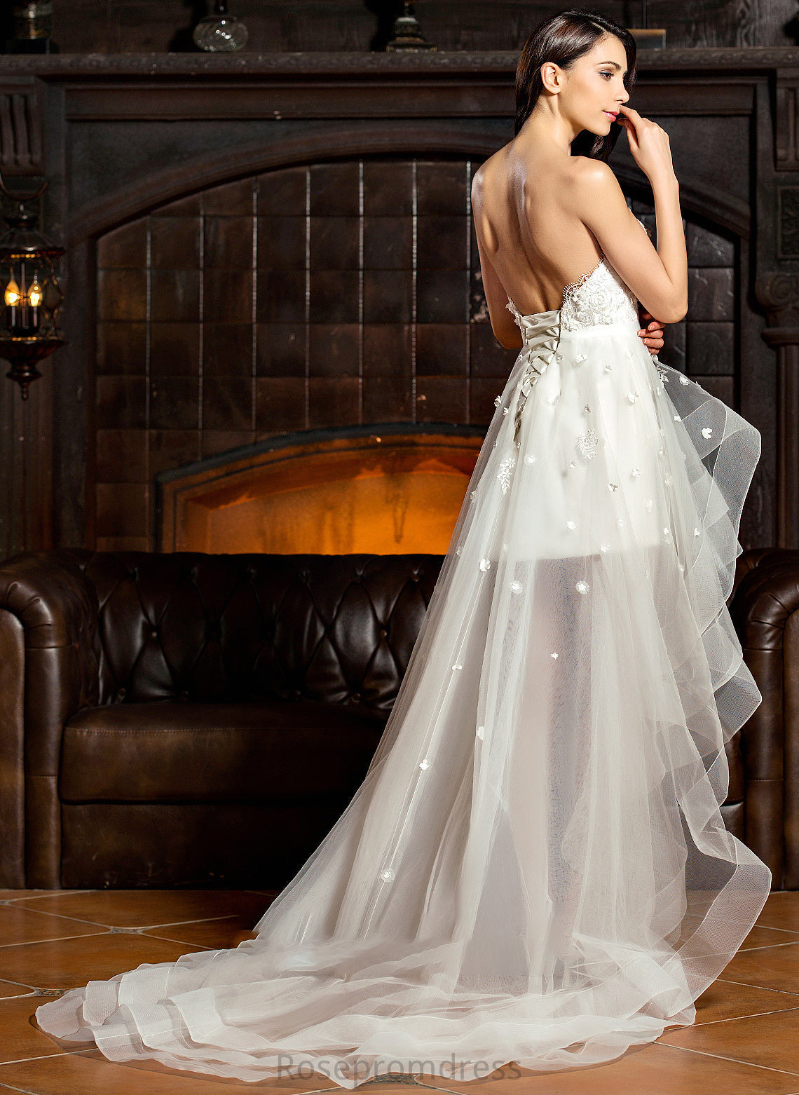 Bow(s) Asymmetrical Tulle Reyna Wedding Wedding Dresses Beading Sweetheart Dress With A-Line